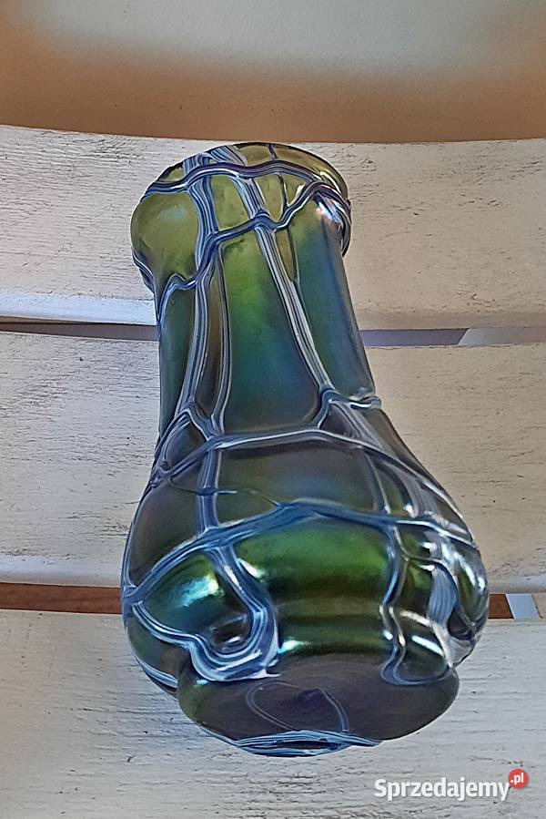 Wazon irizowane czeskie szkło Pallme Konig 1900 Ostrów Wielkopolski