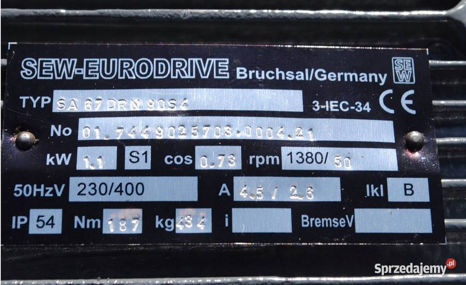 Motoreduktor kątowy 11kw 50obrmin firmy SEW Kargowa