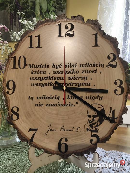 Zegar cytat Ojca ŚwJP II drewno Strzyżów