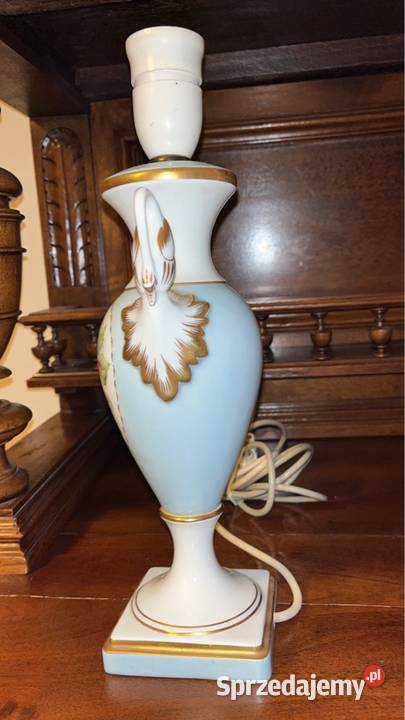 Lampa z łabędziami Syg Kaiser Błękitna złocona z Gdańsk