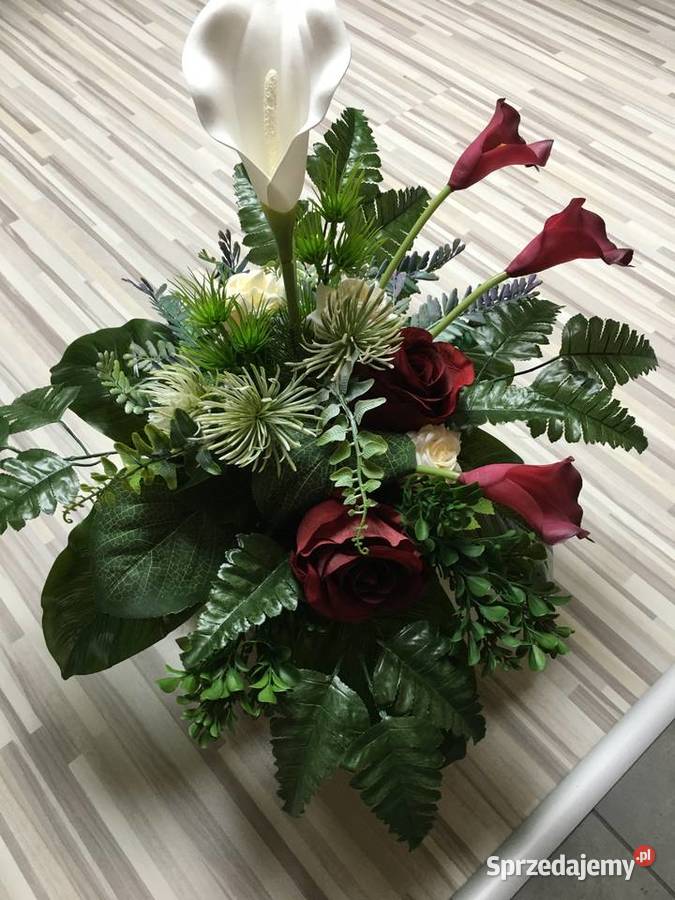 Kompozycja kwiaty sztuczne cmentarz stroik grób Kalisz