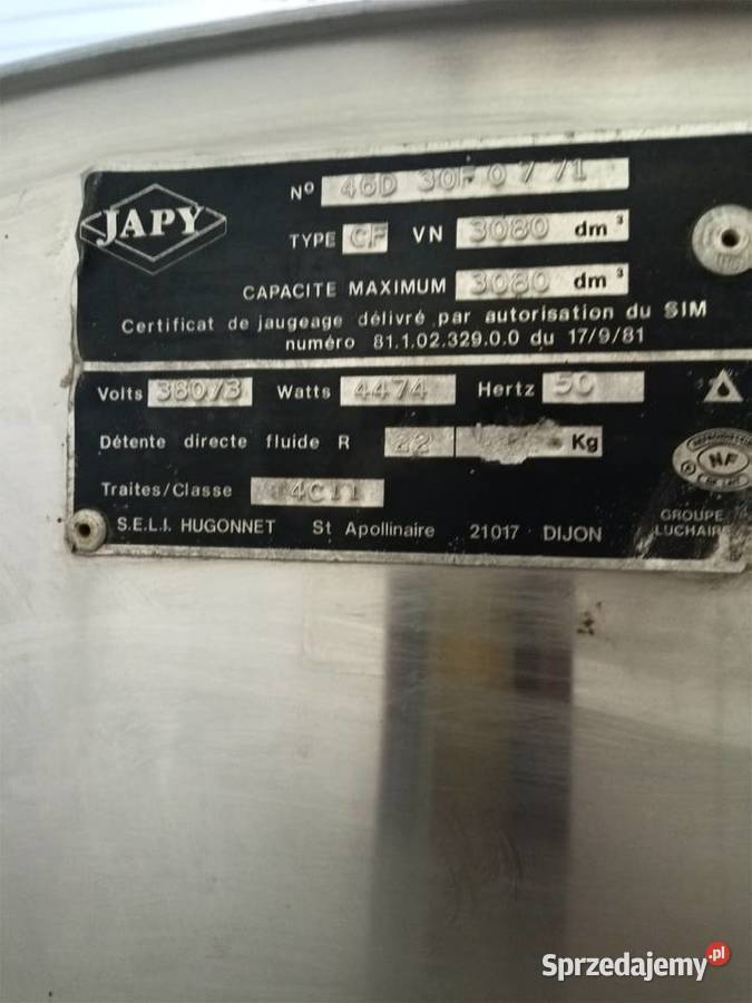 Zbiornik na mleko 3000L Szaty Wielkie sprzedam