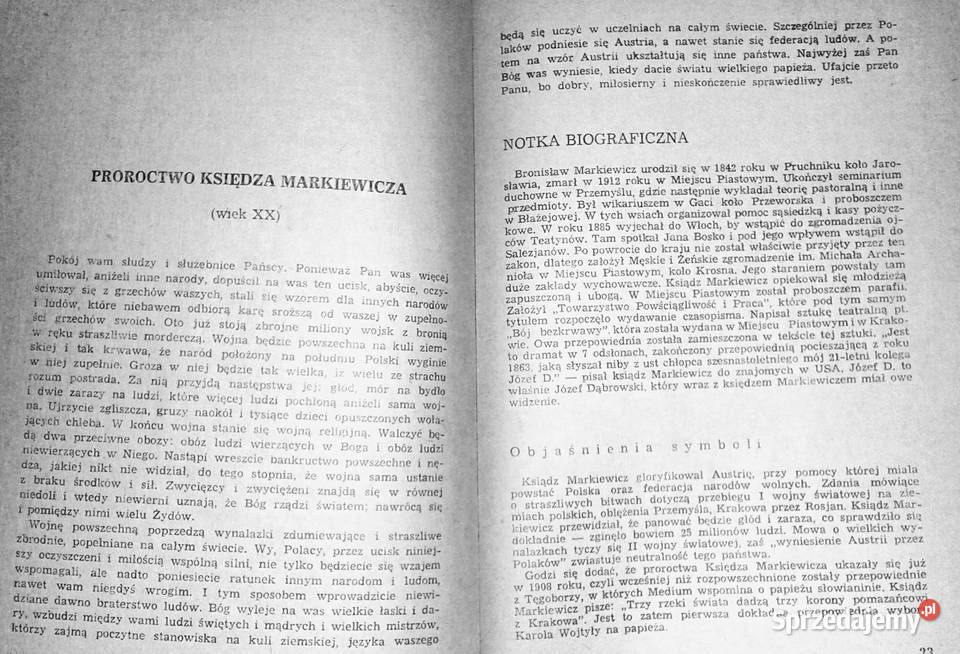 Proroctwa dawne Przepowiednie współczesne Piotr sprzedam