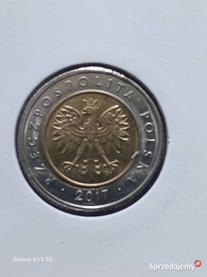 5 Złotych 2017 r DESTRUKT Przesunięcie stempla Konin