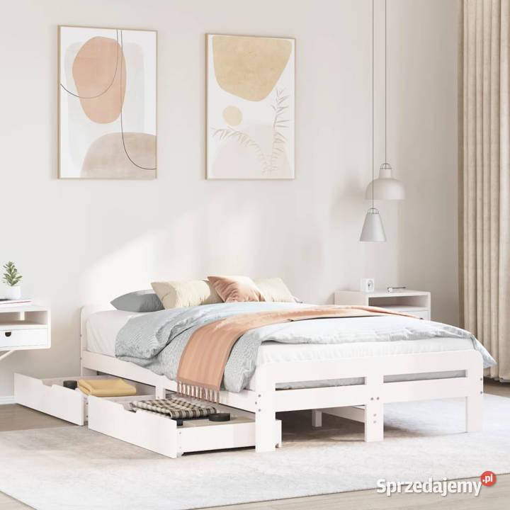 Rama łóżka bez materaca biała lite drewno 124cm mazowieckie Warszawa