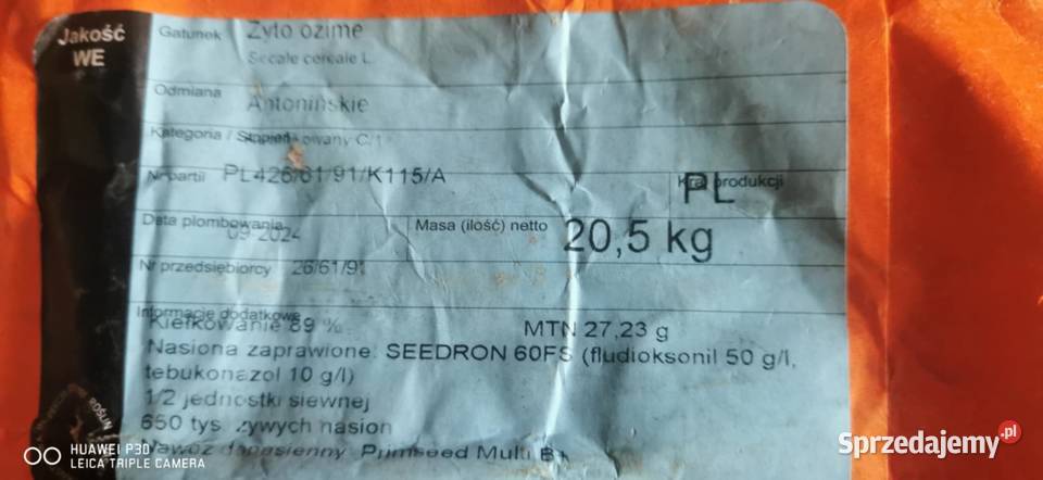 Sprzedam zboże żyto Antonińskie sprzedam
