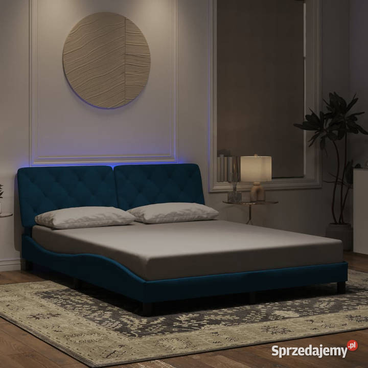 Rama łóżka z LED niebieska aksamitna 160x200 Warszawa