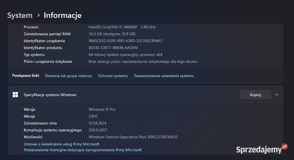 MSI Pro i514600KF 32GB 4TB WiFi RTX 4060TI 16GB zachodniopomorskie Szczecin