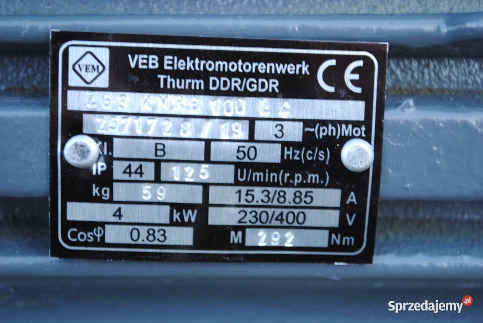 Motoreduktor 4kw 125obrmin FIRMY VEM lubuskie Kargowa