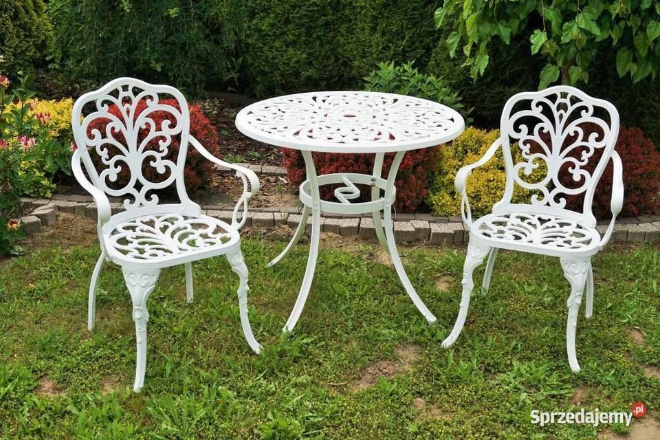 Meble ogrodowe aluminiowe białe zestaw kawowy małopolskie Tarnów
