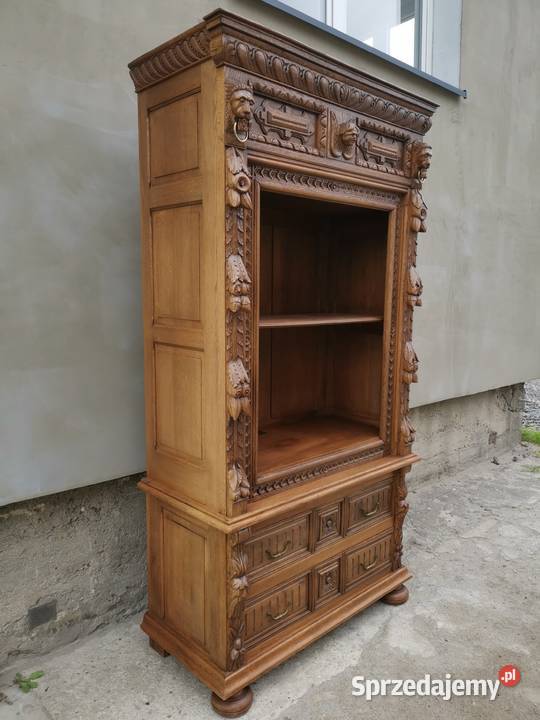 Neorenesansowa biblioteka regał kredens lity dąb Wałbrzych