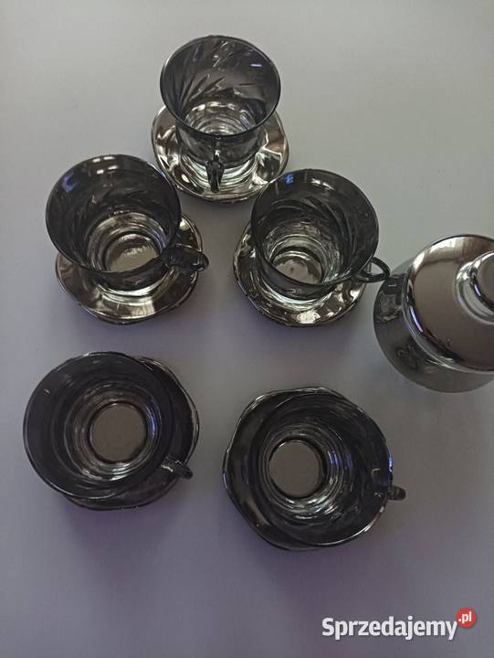 Filiżanki cukiernica szklanne z PRL Bieruń