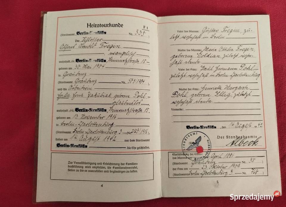 Familien Stammbuch dokument III Rzesza opolskie Opole