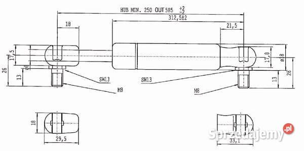 Sprężyna gazowa L586 mm 600N Stabilus CA083933 Kamionna sprzedam