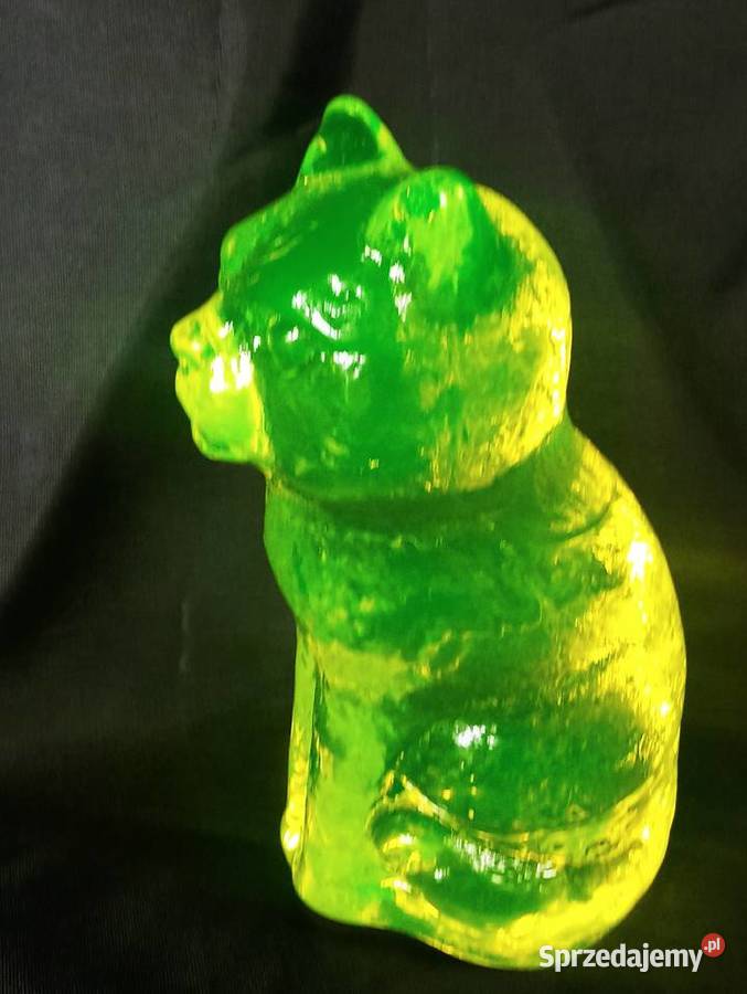 Figurka Kot Szkło Uranowe Porcelana i szkło Nowa Sól