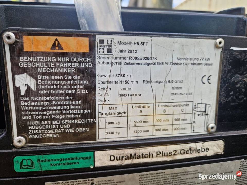 Wózek widłowy HYSTER H55FT LPG 55 tony Stary Sącz sprzedam
