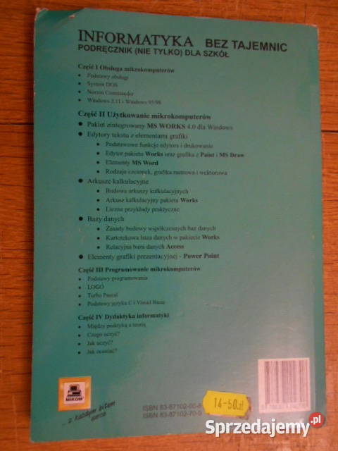 Z Nowakowski W Sikorski Informatyka bez tajemnic Rok wydania 1999 Książki naukowe i popularnonaukowe lubelskie Parczew