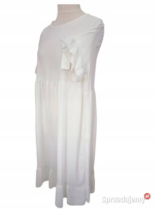 Biała sukienka boho plus size falbany UNI biust