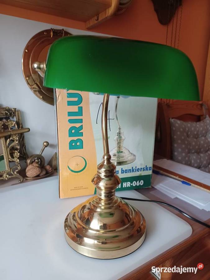 Lampa biurkowa bankierka mosiądz szkło Poznań