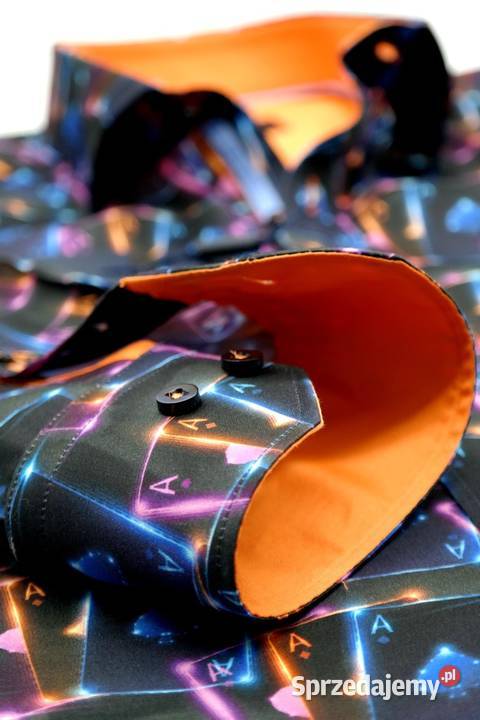 DANIEL BESSI Koszula Męska Fb057 Czarna KARTY Odzież codzienna Ostrów Wielkopolski