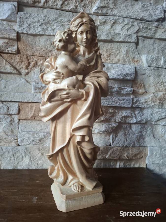 Rzeźba z drewna Matka Boża z Dzieciątkiem Rękodzieło Lubień