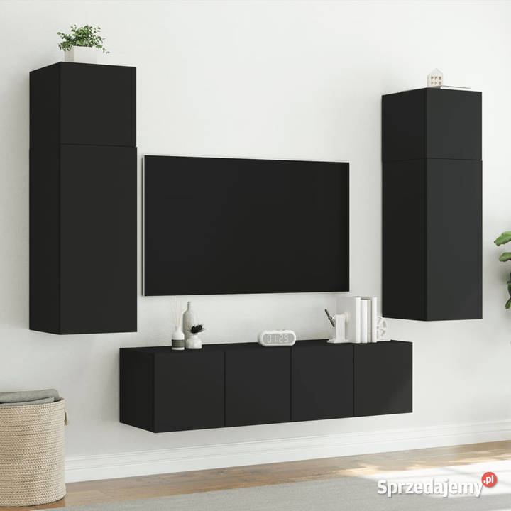 Ścienna szafka TV z LED czarna 80x35x31 WM837283 Warszawa sprzedam