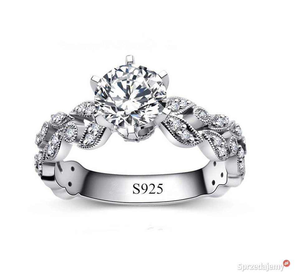 Nowy pierscionek srebrny kolor biale cyrkonie Zegarki i Biżuteria Szczecin