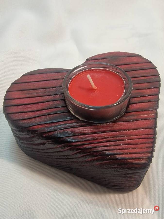 Świecznik serce świerkowy Shou Sugi Ban bordo Sępopol