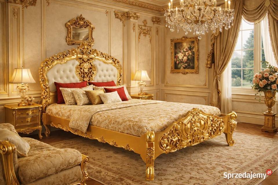Nowe Łóżko złote tapicer 180x200 barok rokoko 180cm wielkopolskie Września