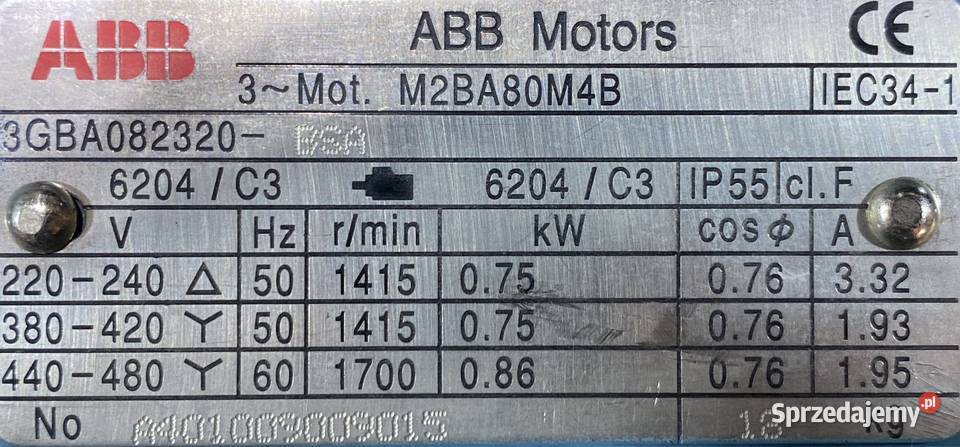silnik elektryczny 075kW 1415obr 3fazowy ABB sprzedam