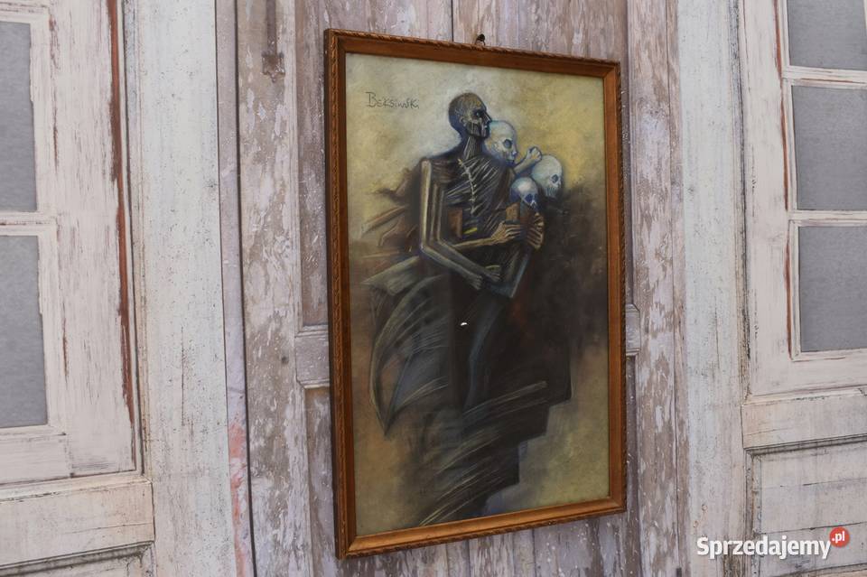 Beksiński Pastel na Kartonie Szkłem Stary Obraz małopolskie Kraków