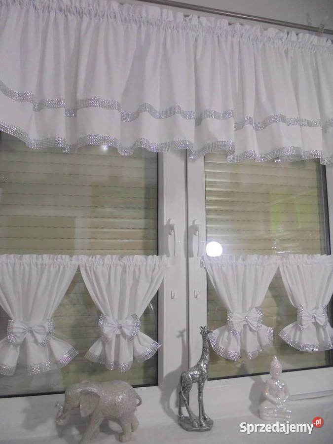 komplety na okno firanki glamur cyrkonie szyjemy biały Wystrój okien kujawsko-pomorskie Włocławek