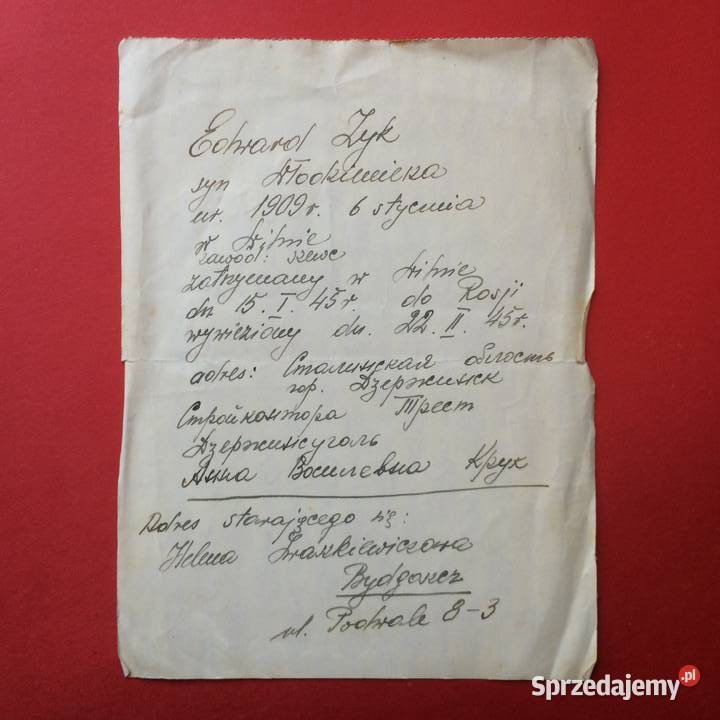 1396 Pismo O Wywiezieniu Do Rosji Dorożyńska Szczecin