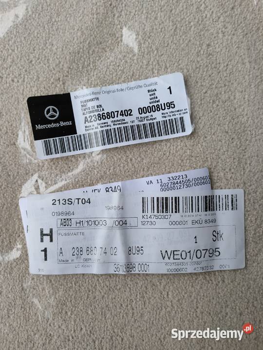 Oryginalne dywaniki welurowe Mercedes A238 Bolewice