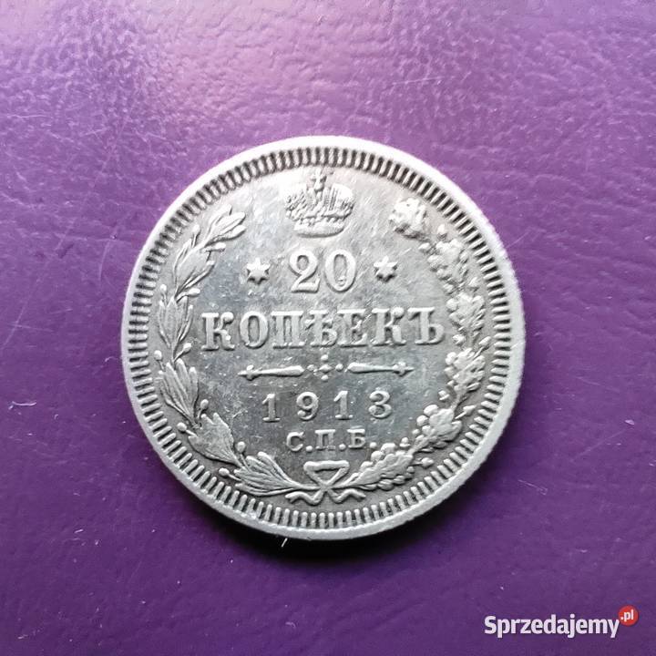 Moneta 20 Kopiejek 1913 CARSKA ROSJA Srebro mazowieckie Pruszków