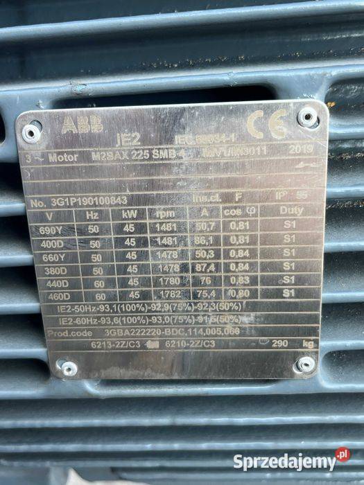 Silnik Elektryczny ABB 45kW 1481obrmin Nowy Multiszlifierki sprzedam
