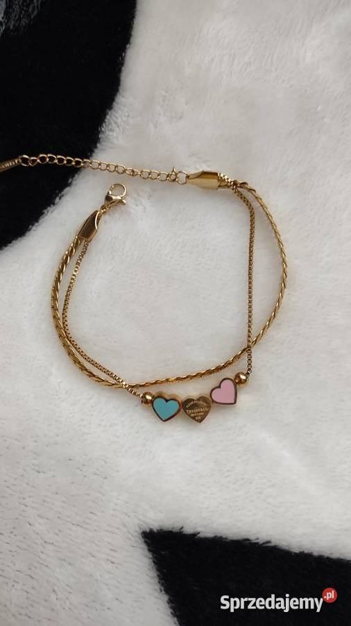 Podwójna złota bransoletka serduszka stal Bransoletki