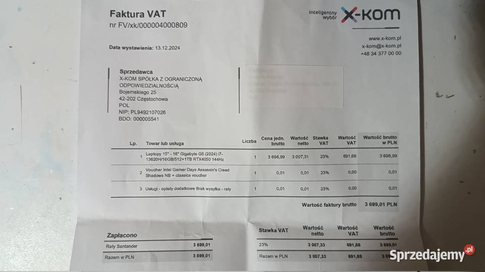 Laptop gamingowy Gigabyte G5 MF 2024 śląskie Katowice