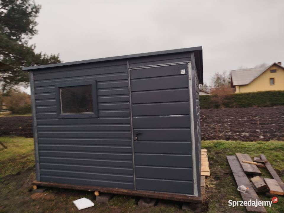 Grafitowy Garaż Blaszany Schowek Ogrodowy Wiata