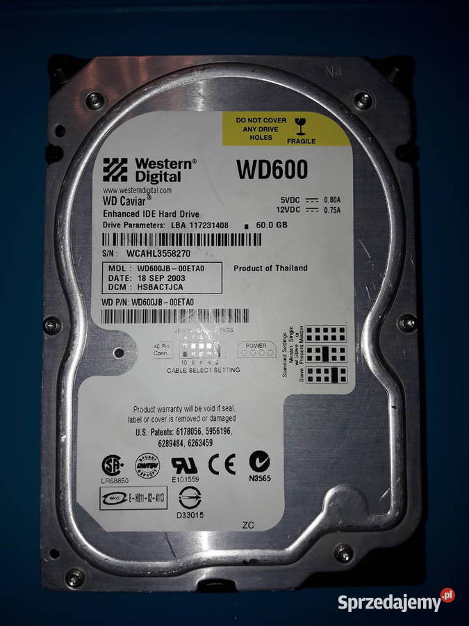 Dysk PATA Western Digital 60GB WDC WD600JB00ETA0 3,5” mazowieckie Warszawa