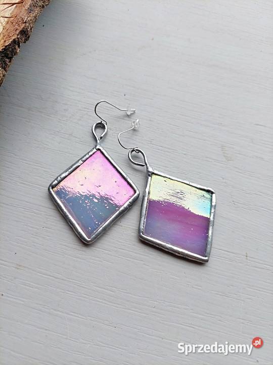 kolczyki perłowy róż szkło witrażowe Piekary Śląskie