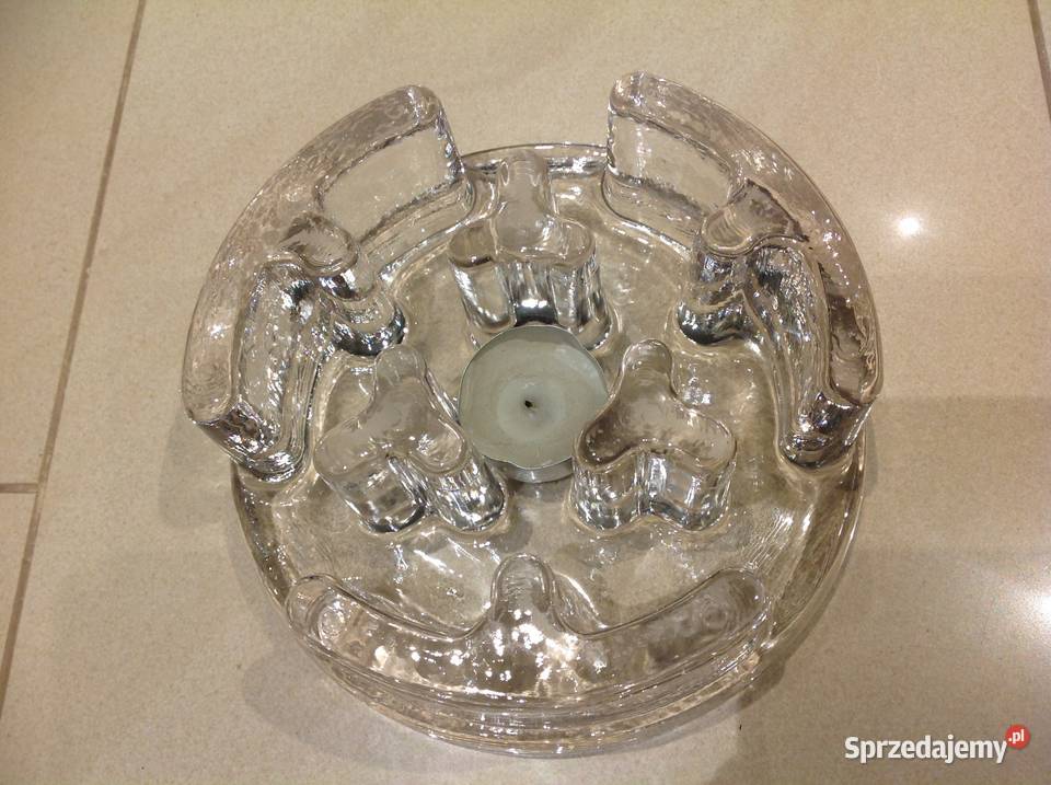 Masywny Podgrzewacz Świecznik Szkło Kryształowe przezroczysty