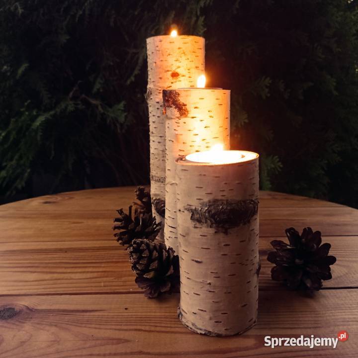 Sprzedam trzy świeczniki naturalne drewno
