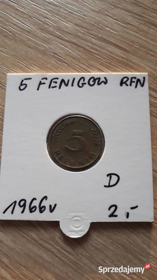 5 Fenigów RFN 1966 r men D Konin sprzedam