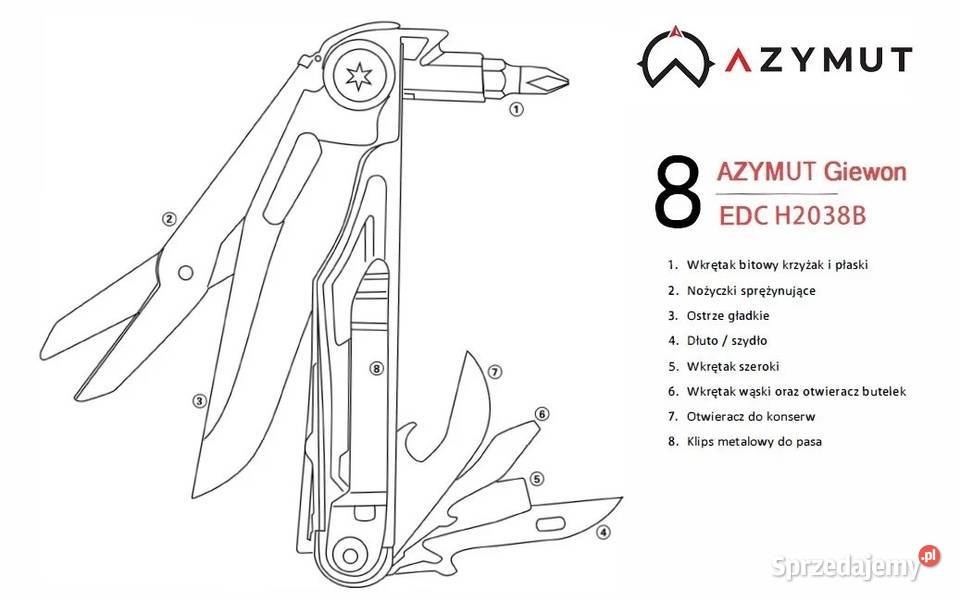 Multitool AZYMUT Giewon EDC 8 narzędzi kabura do łódzkie Pabianice