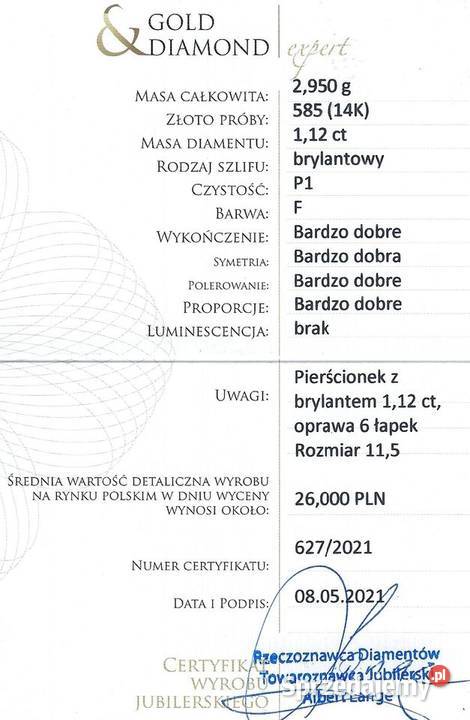 Pierścionek z brylantem 112 ct złoto pr 585 14K złoto Pruszków