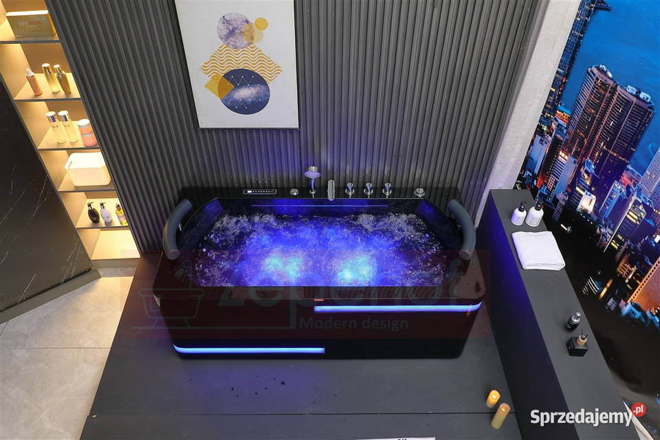 Czarna wanna z hydromasażem EBX869 prostokątna Wanny Grabówka