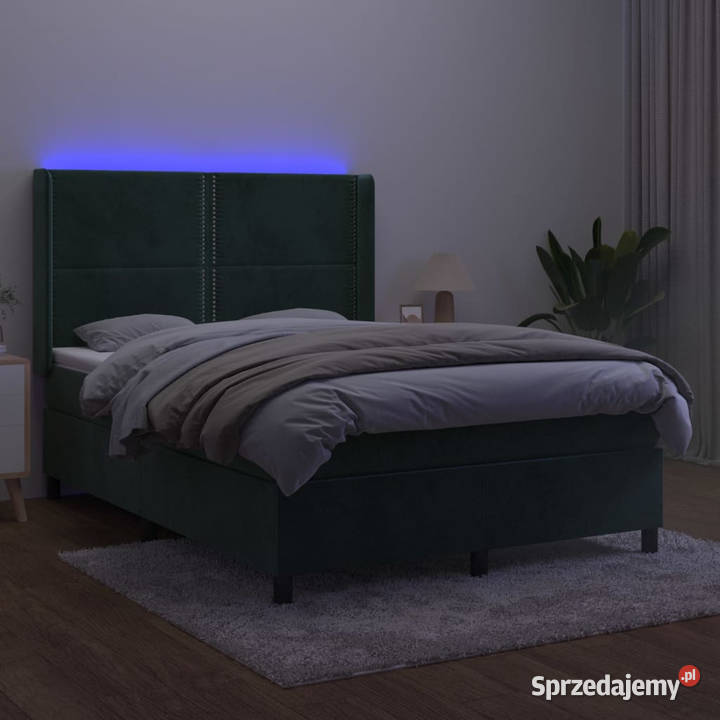 Łóżko kontynentalne z materacem i LED zielony 128cm Warszawa