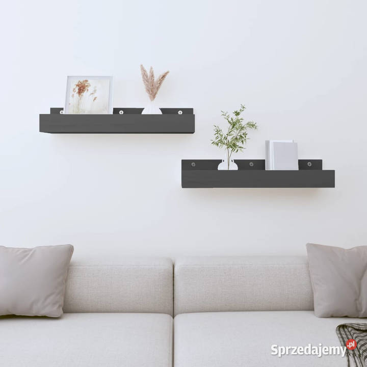 Półki ścienne 2 szare 50x12x9 drewno sosnowe Warszawa sprzedam