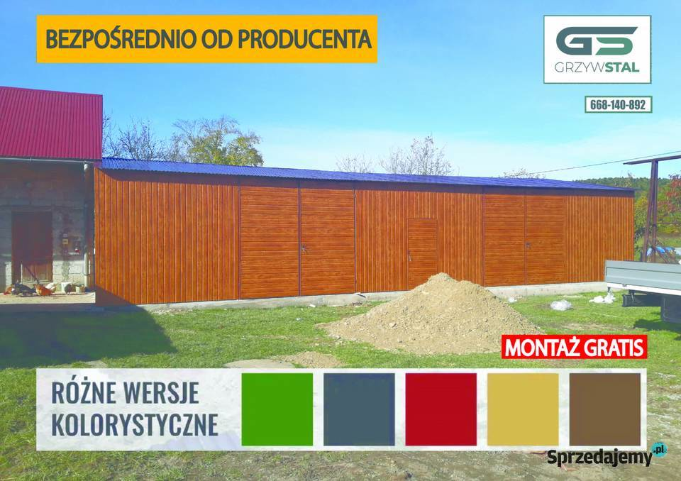 GARAŻ BLASZANY Złoty Dąb Garaże Blaszane Magazyn 80m2 Grajewo